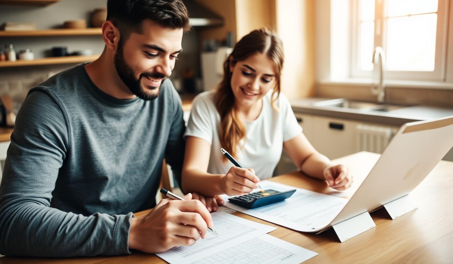 Family reviewing home improvement financing paperwork at a kitchen table