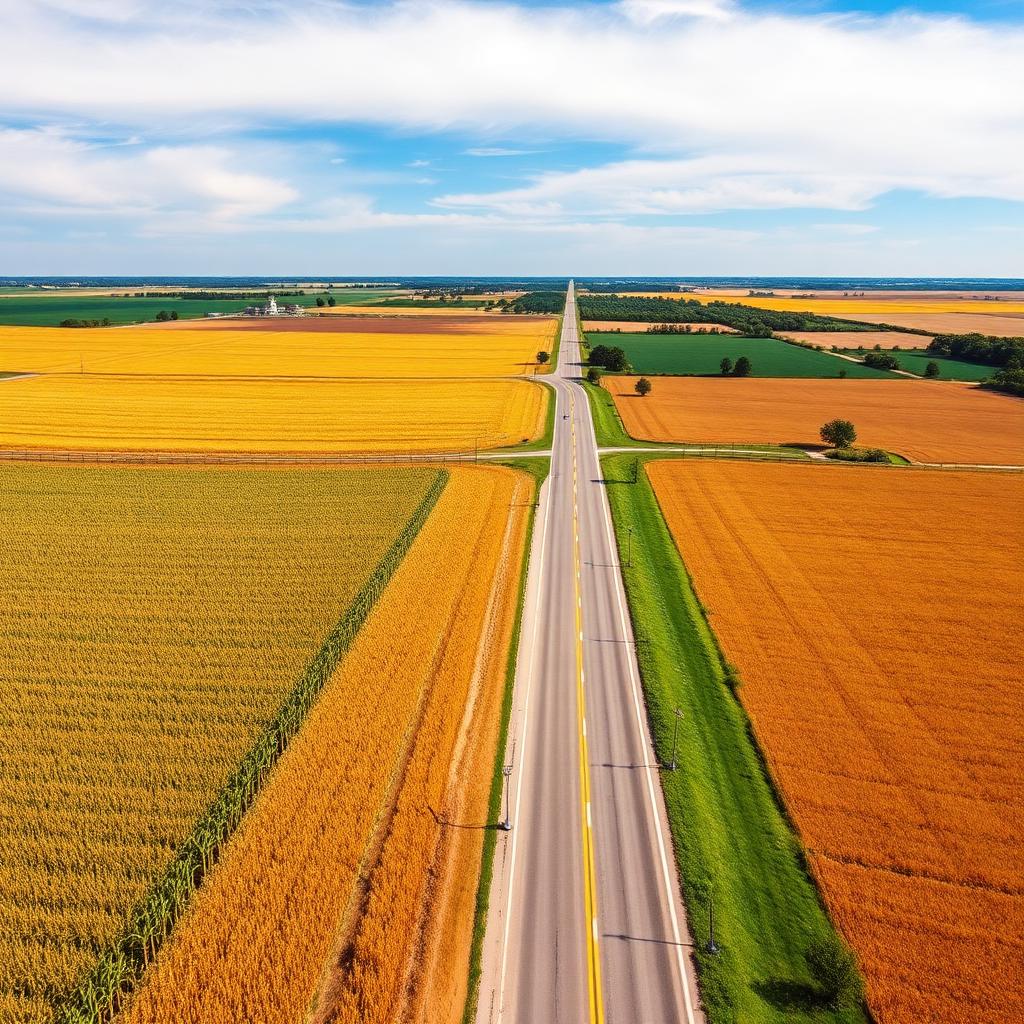 Aerial view of western Iowa farmland and rural roads