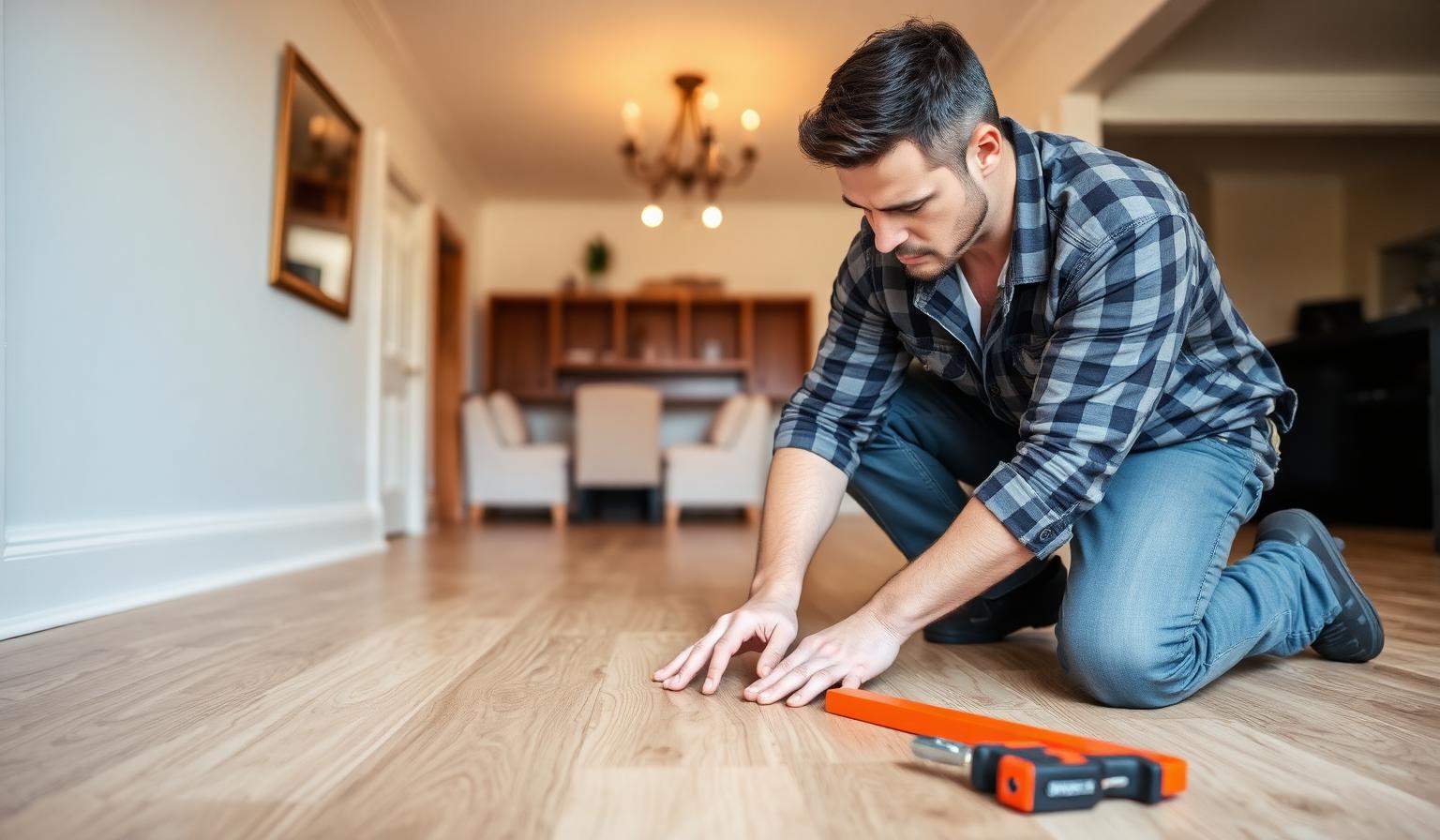 Professional flooring contractor working on a residential installation in Carroll Iowa
